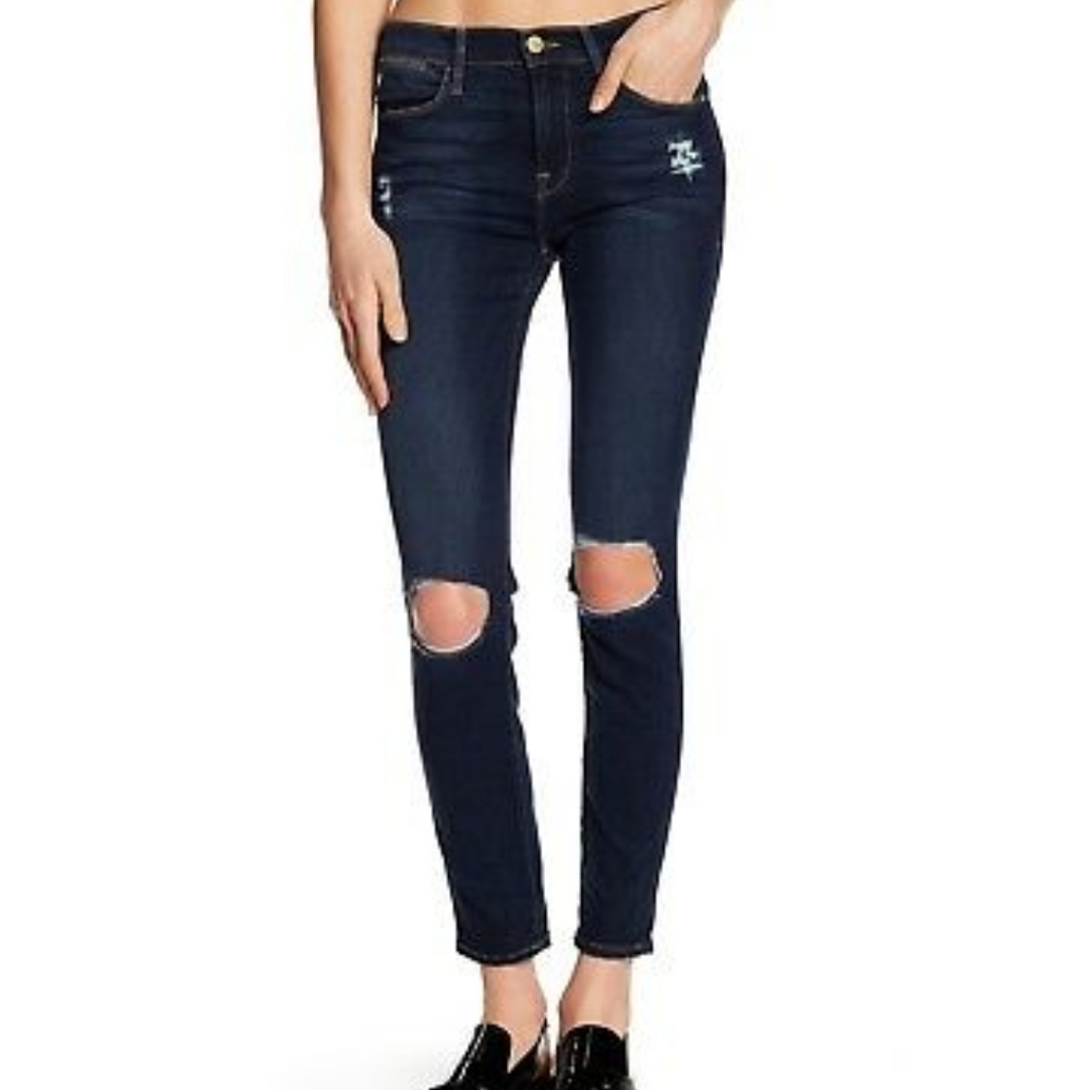 FRAME Le High Waisted Distressed Skinny Jeans
